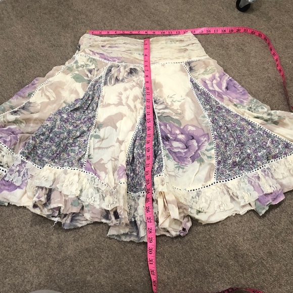 Vintage 90s Midi Skirt Size Small Cream Purple Floral Lace - Picture 8 of 10